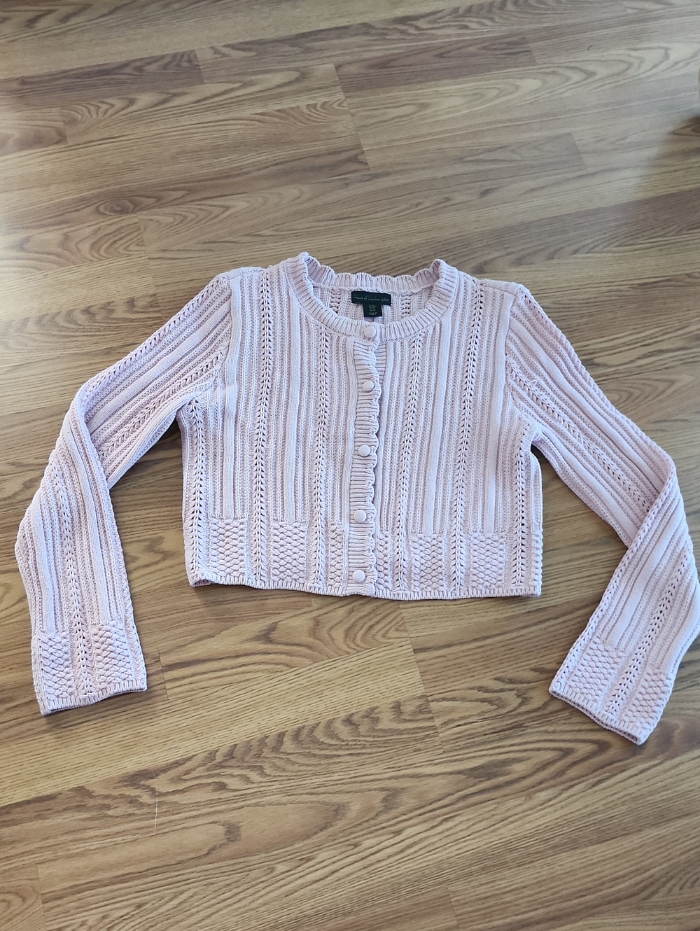 House of Harlow 1960 Pale Pink Cropped Knit Cardigan